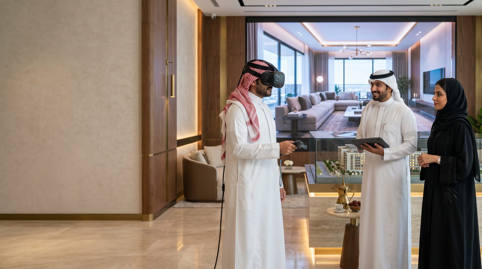 مركز تجربة تفاعلي داخل صالة مبيعات عقارية — immersive sales center
